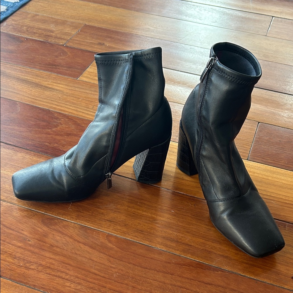 Franco Sarto Black Square-Toe Heeled Boots